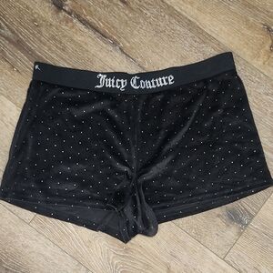 NWOT Juicy Couture Black Velour Rhinestone Waistband Designer Pajama Short Lrg